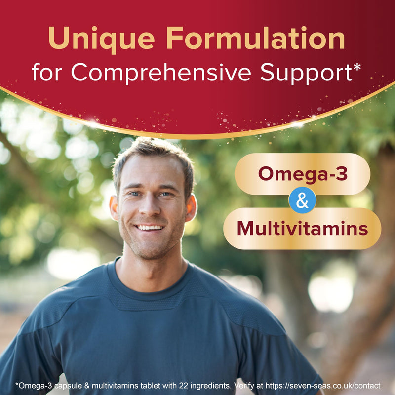 Seven Seas Omega-3 and Multivitamins Man, with B Vitamins and Magnesium, 30-Day Duo Pack, 30 Omega-3 Capsules and 30 Multivitamin Tablets