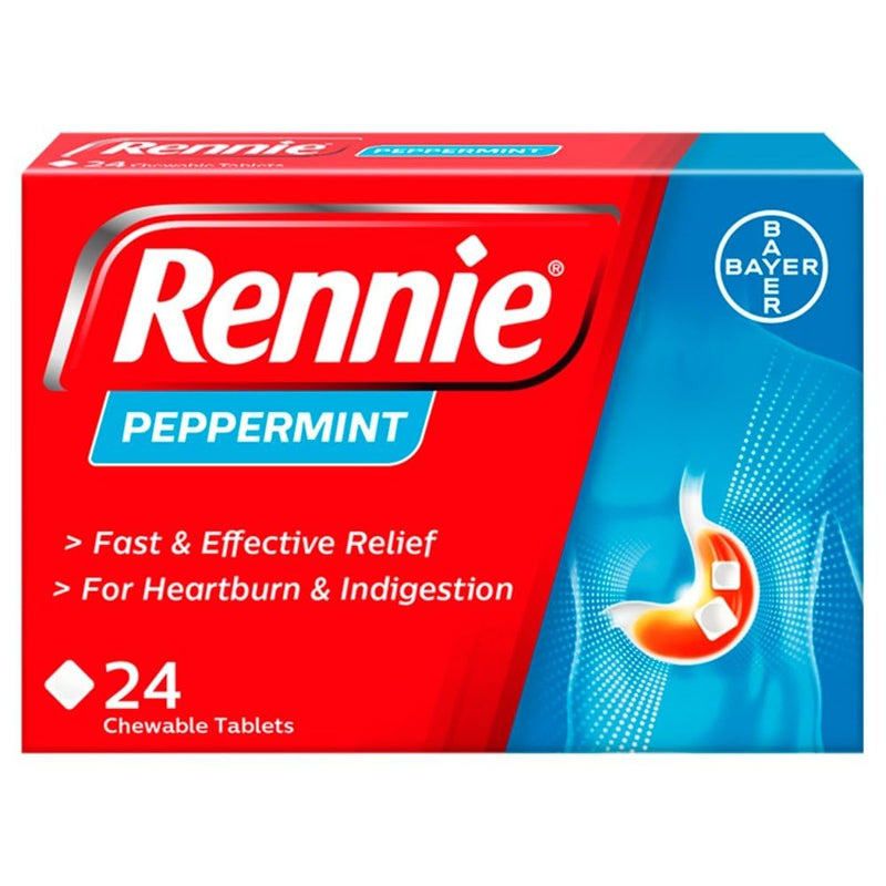 Rennie Peppermint - Antacids, Heartburn Relief and Indigestion Tablets, Fast and Effective Relief for Acid Reflux - 144 Tablets (6 Pack of 24 Tablets)