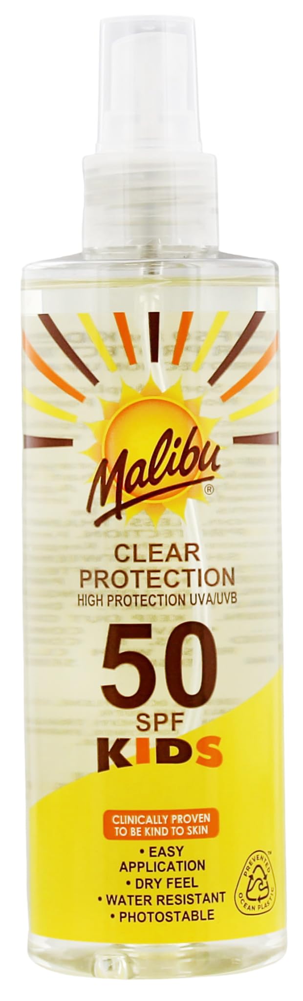 Malibu Sun Clear Spray Sunscreen, High Protection, Dry Feel, Water Resistant, 250ml