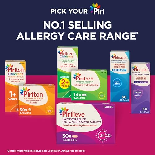 Pirilieve Hayfever Relief, Fexofenadine Antihistamine Tablets for Relief of Heyfever Symptoms Such as Sneezing and Itchy or Blocked Nose, 30s