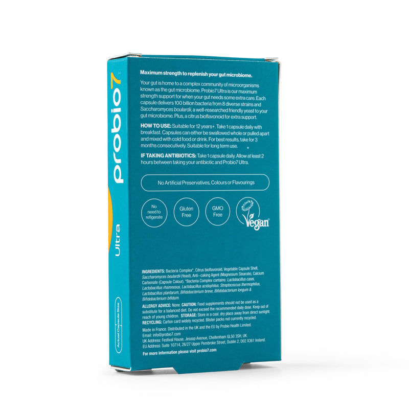 Probio 7 Ultra | 9 Live Strains | 100 Billion CFU, Saccharomyces boulardii & Bioflavanoid | Gut Health Supplements, Probiotics for Gut Health