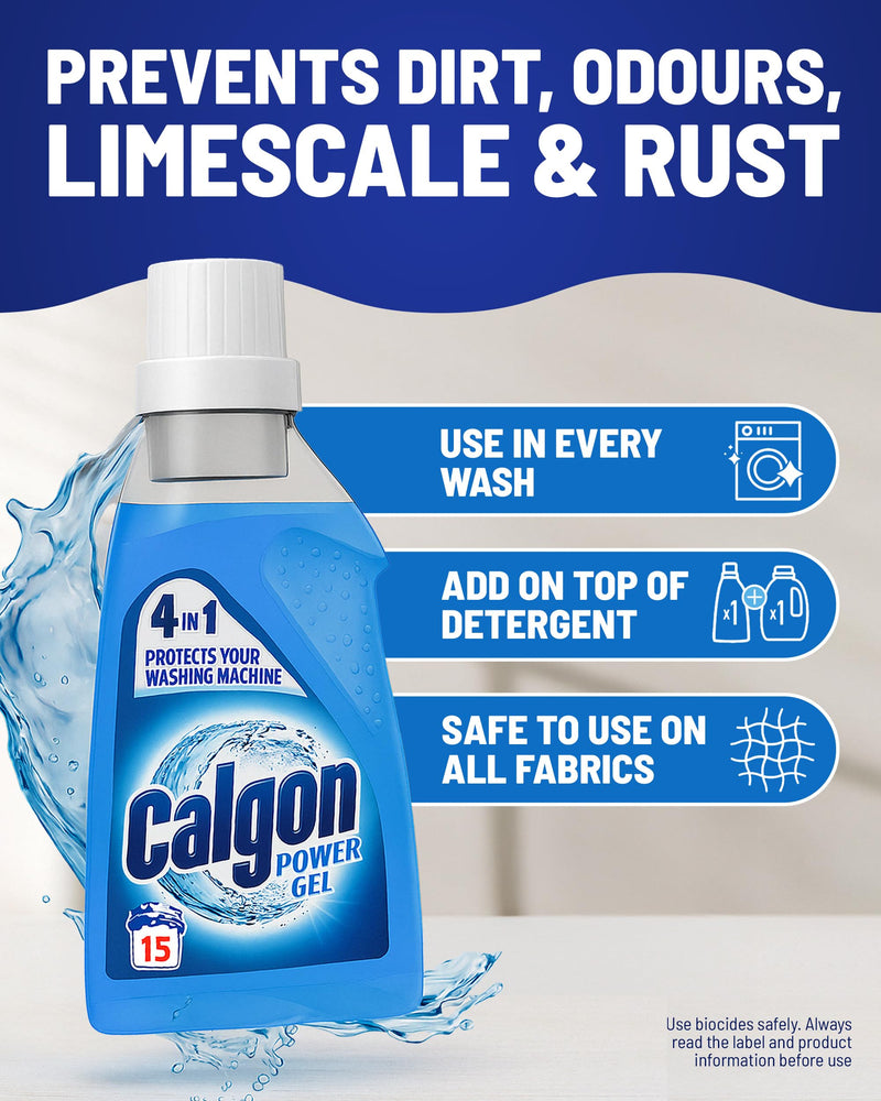 Calgon 4-in-1 Washing Machine Cleaner and Water Softener Gel 750 ml, Pack of 4, Removes Limescale, Residue, Dirt, Rust & Malodours, Deep Clean