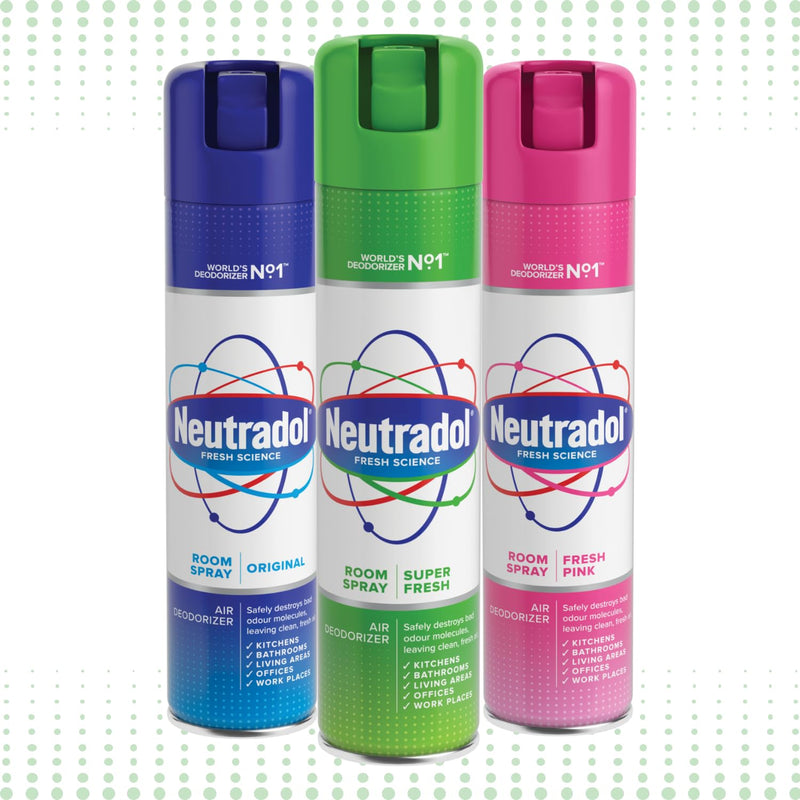 Neutradol Room Spray, Fast Acting Aerosol, Air Freshener for Home & Office, Odour Eliminator, Fresh Pink, Multipack of 3 x 300ml