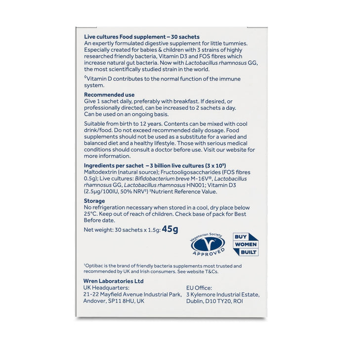 Optibac Probiotics Babies & Children - Probiotic for Immune System Support with Vitamin D Booster & 3 Billion Bacterial Cultures - 30 Sachets