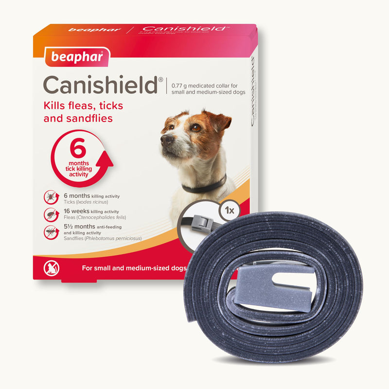 Beaphar - Canishield® Medicated Flea & Tick Collar for Small/Med Dogs Kills Fleas, Ticks & Sandflies – 4-6 months Long-Lasting Protection - Vet-Strength Flea Treatment – Adjustable collar up to 48cm