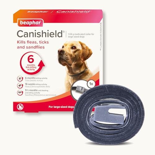 Beaphar - Canishield® Medicated Flea & Tick Collar for Large Dogs - Kills Fleas, Ticks & Sandflies - 4-6 Months Long-Lasting Protection - Vet Strength Flea Treatment - Adjustable Collar up to 65cm