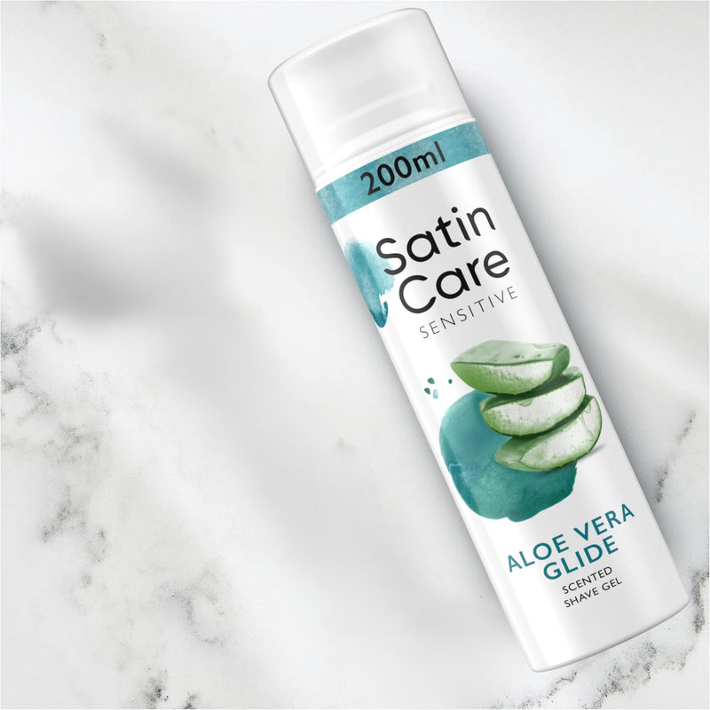 Satin Care Sensitive Aloe Vera Glide Shaving Gel for Women with Cosmetic Spatula, 2 x 200ml Twin Pack – Moisturising Shave Gel for Smooth, Irritation-Free Shave on Legs & Body