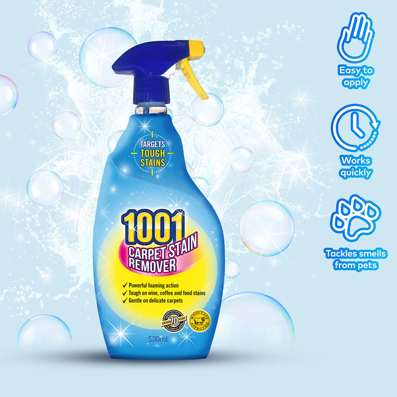 1001 Pet Stain and Odour Remover, Tough On Stubborn Stains, Gentle On Rugs, Upholstery and Carpets, Pack of 6, 500 ml