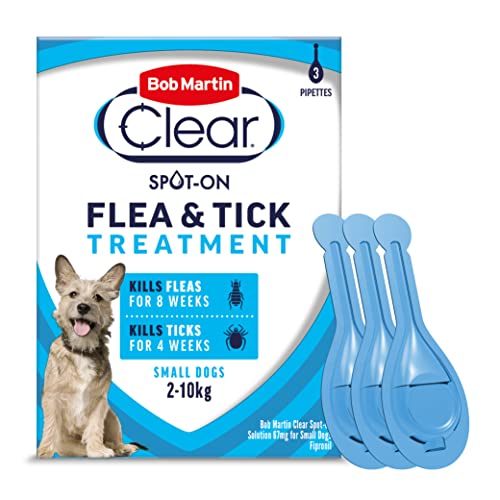 Bob Martin Clear Plus Spot On Flea Treatment for Large, Small and Medium Dogs- Kills Fleas, Ticks, Lice and Flea Eggs (3 Pipettes)