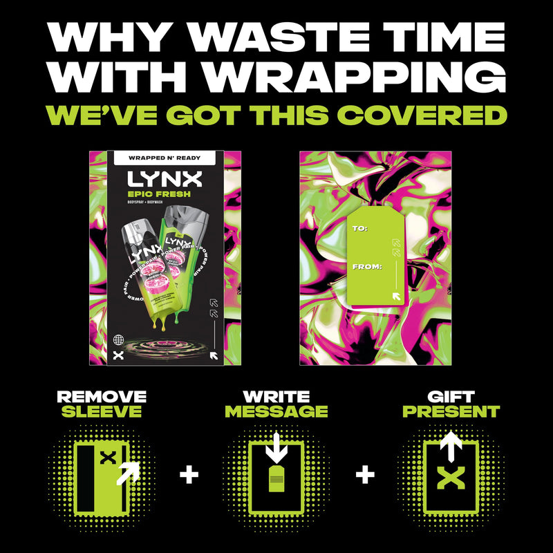 Lynx Epic Fresh Duo Gift Set with a body wash and a body spray perfect for any occasion 2 piece