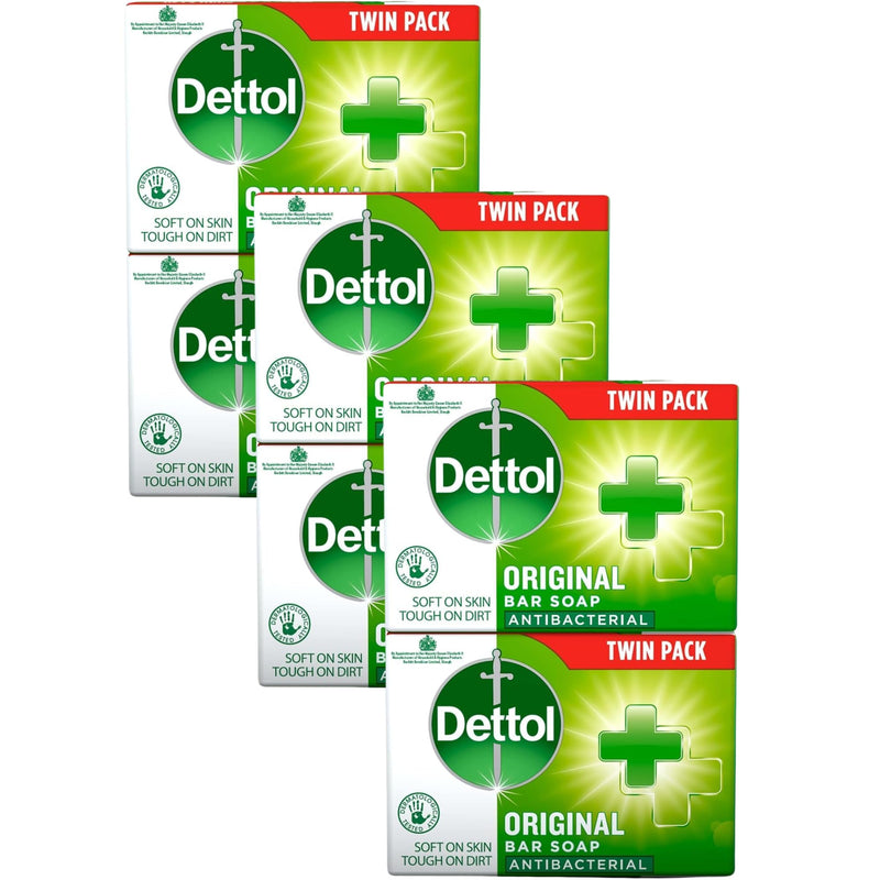 Dettol Soap Original Antibacterial Bar - 3 Twin Pack, 6 x 100g Antibacterial Hand & Body Soap Bar – Disinfects and Kills 99.99% of Germs, Ideal for Handwashing and Cleansing