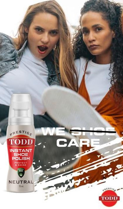 TODD PRESTIGE LIQUID SHOE POLISH NEUTRAL with Carnauba Wax | Instant Shine and Protect for Shoes, Boots, Bags | 75ml Bottle with Sponge