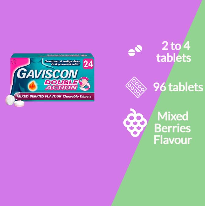 MM Double Action Mixed Berries Flavour Tablets - 96 Tablets (4 x 24) | Fast Heartburn & Indigestion Relief | Dual Action Formula for Acid Reflux | Long-Lasting Stomach Protection | Chewable Antacid