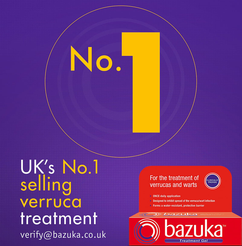 Bazuka Treatment Gel For Effective, Pain-Free Treatment and Removal of Verrucas and Warts. With Emery Board, 6g