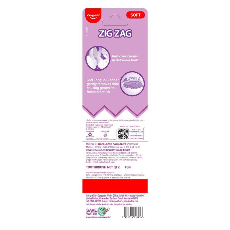 Colgate ZigZag Anti-Bacterial manual Toothbrush for adults – Soft