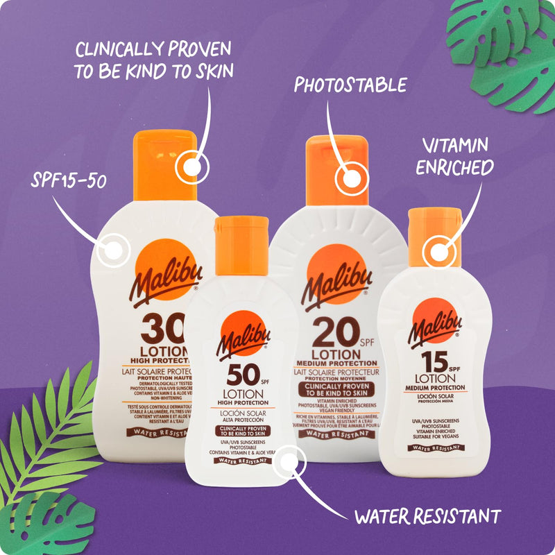 Malibu Protective Sun Lotion SPF12 Waterproof Medium Protection 200 ml
