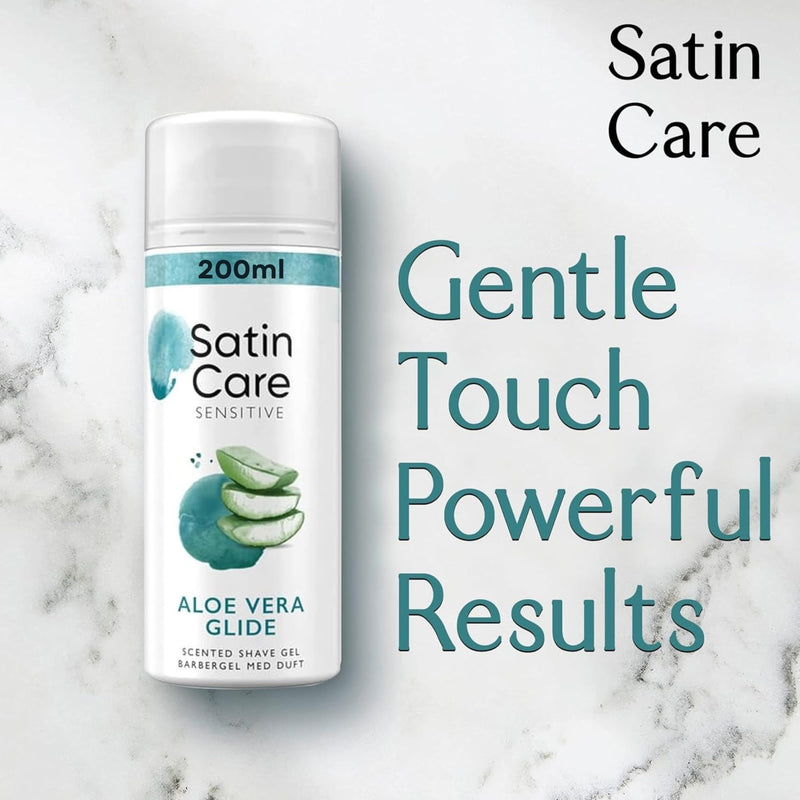 Satin Care Sensitive Aloe Vera Glide Shaving Gel for Women with Cosmetic Spatula, 2 x 200ml Twin Pack – Moisturising Shave Gel for Smooth, Irritation-Free Shave on Legs & Body