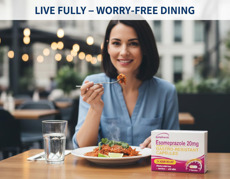 7 Capsules of Galpharm Esomeprazole 20mg Heartburn & Acid Reflux Control - 24 Hour Relief