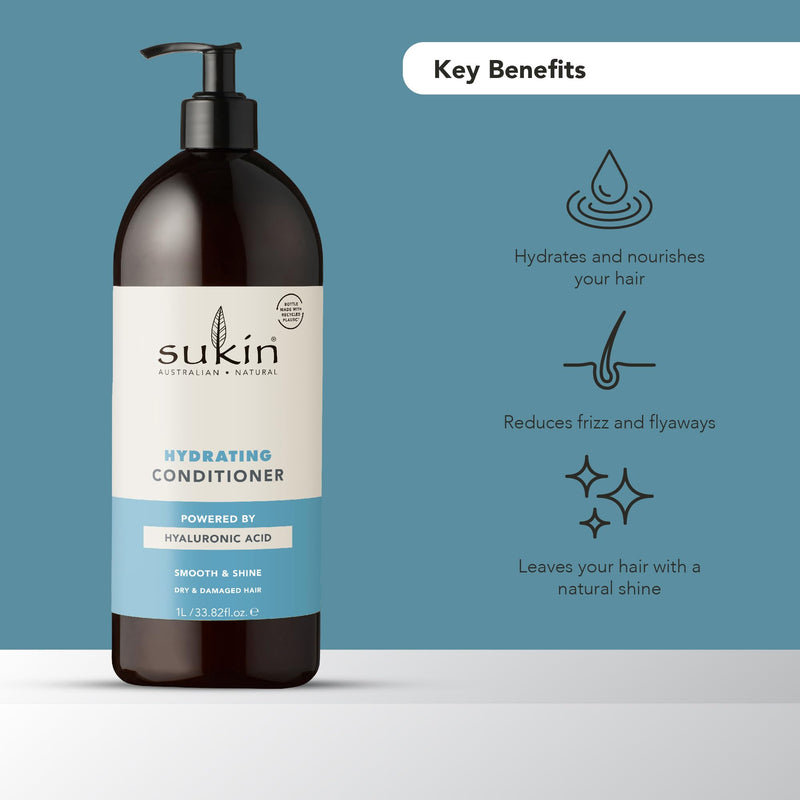 Sukin Hydrating Conditioner 500ml - strengthens and repairs dry and damaged hair, adds shine and tames frizz - with Coconut Oil & Shea Butter; cruelty free & vegan friendly.