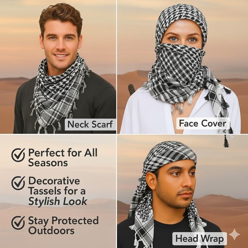Big Brands Direct Premium Cotton Shemagh Keffiyeh Tactical Scarf, Military Desert Arab Style Head Wrap, Unisex Traditional Kufiya, Multi-Use Accessory