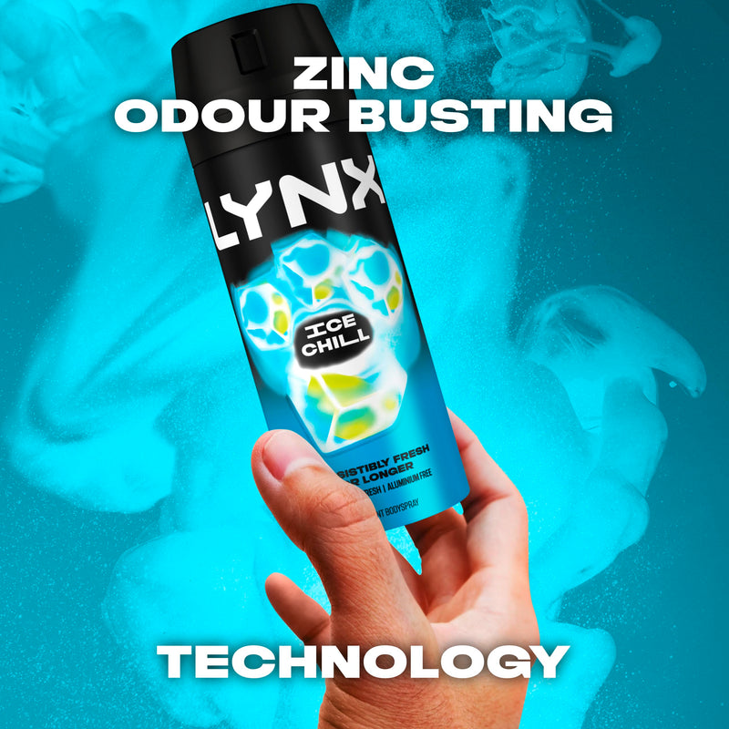 Lynx Ice Chill Aerosol Body Spray Men's Deodorant Spray with an iced mint & lemon scent for 48 hours of odour-busting, high definition fragrance 6x 150 ml