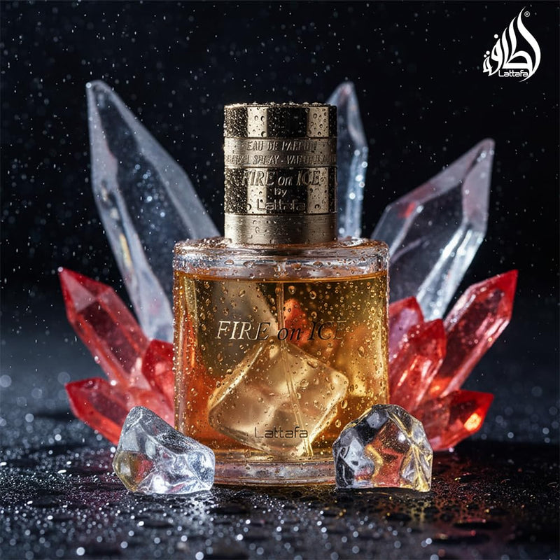 Lattafa Fire On Ice 110ml Eau de Parfum Unisex Perfume | Bold Black Raspberry Frozen Rose Oakwood & Ambroxan | Long-Lasting Scent for Men & Women