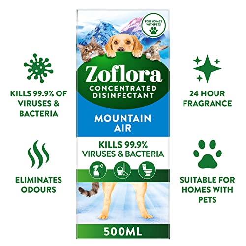 Zoflora Fresh Home Mountain Air Concentrated Disinfectant Liquid, Pack of 6 x 500ml, Pet-Safe Multi-Surface Cleaner, Antibacterial, Kills 99.9% of Germs