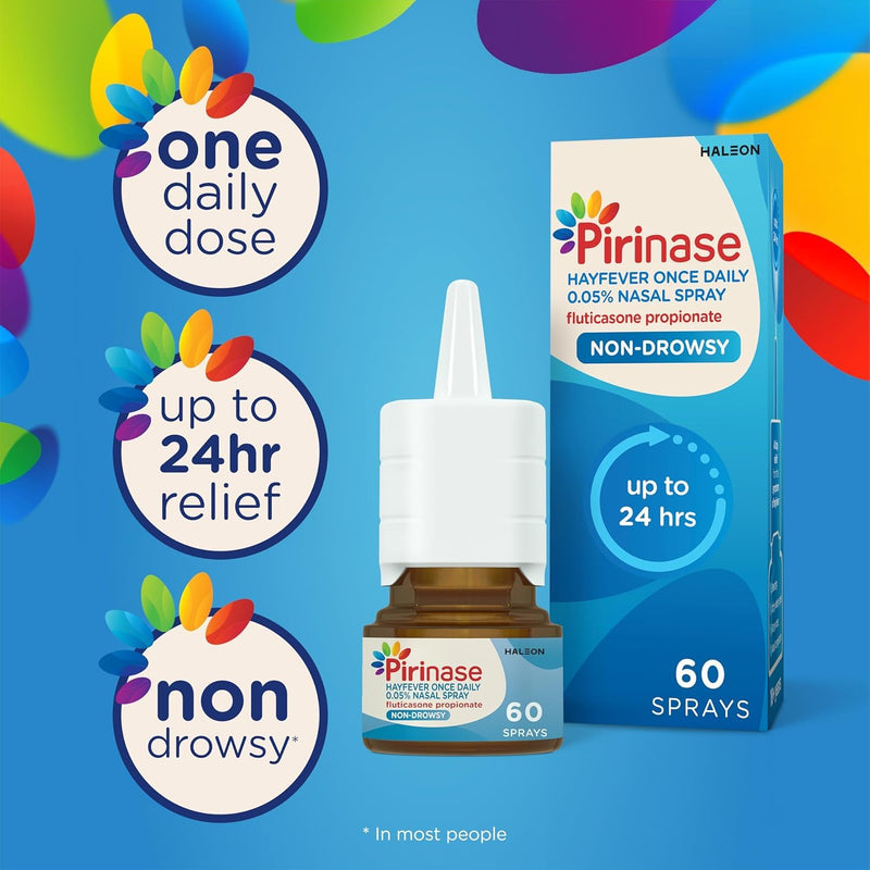 Piriteze Allergy Relief Antihistamine Tablets (60) & Pirinase Hayfever Once Daily Nasal Spray Bundle - Hayfever Tablets with Cetirizine - Hayfever Nasal Spray - Allergy Tablet & Sinus Relief
