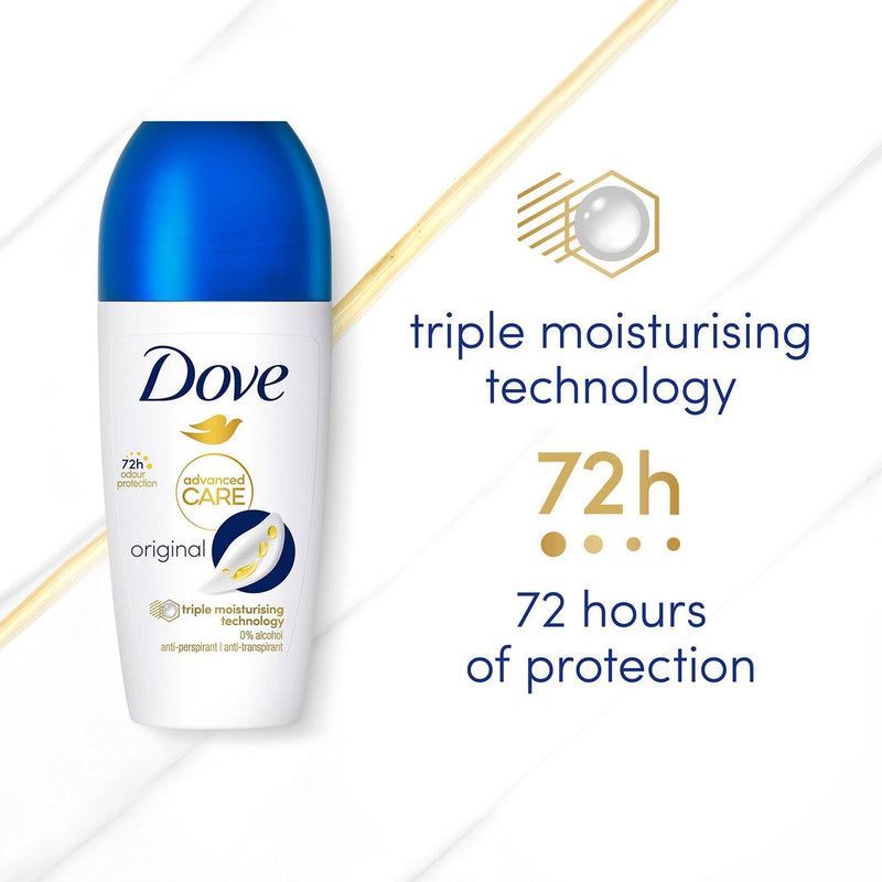 Dove Deodorant Roll On Advance Care Go Fresh Original 72H Odour Protection Anti-Transpirant and Anti-Perspirant for Women with Triple Moisturising Technology, 50ml