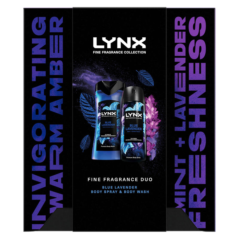Lynx Blue Lavender Fine Fragrance Duo Gift Set with a body spray and a body wash perfect for any occasion 2 piece