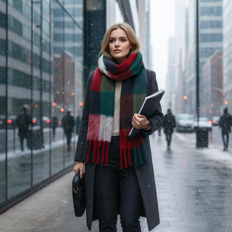 Big Brands Direct Premium Quality Women’s Furry Soft Rainbow Scarf Oversized Warm Winter Shawl with Multicolour Checks Ultra Cozy, Lightweight & Stylish Cold-Weather Wrap for Ladies