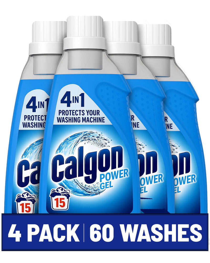 Calgon 4-in-1 Washing Machine Cleaner and Water Softener Gel 750 ml, Pack of 4, Removes Limescale, Residue, Dirt, Rust & Malodours, Deep Clean