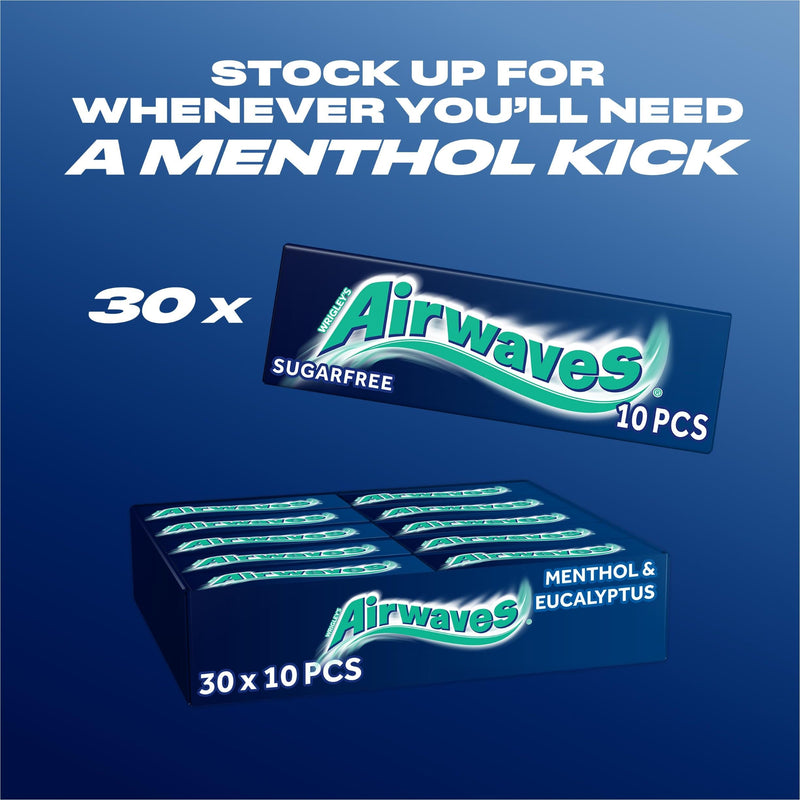 Airwaves Menthol Eucalyptus Sugar Free Chewing Gum Bulk, 30x10 Pcs