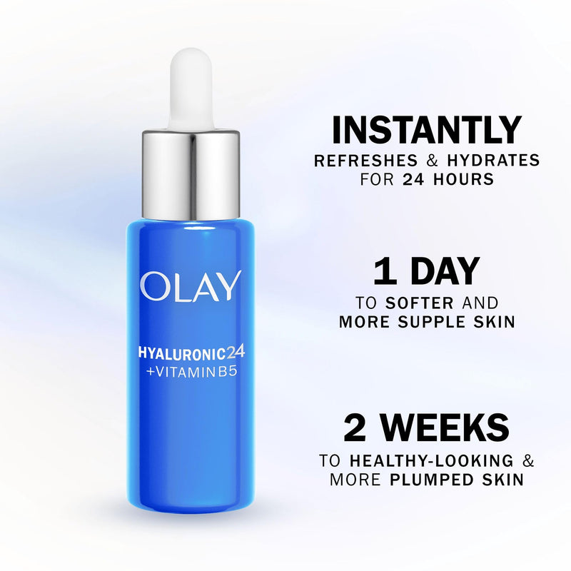 Olay Hyaluronic Acid Serum for Face, Skincare with Niacinamide 99% Purity and Vitamin B5 (Panthenol). Hydrating Skin Care with 3 Actions: Plumps, Smooths, Hydrates. Non Greasy, Non Sticky, 40ml