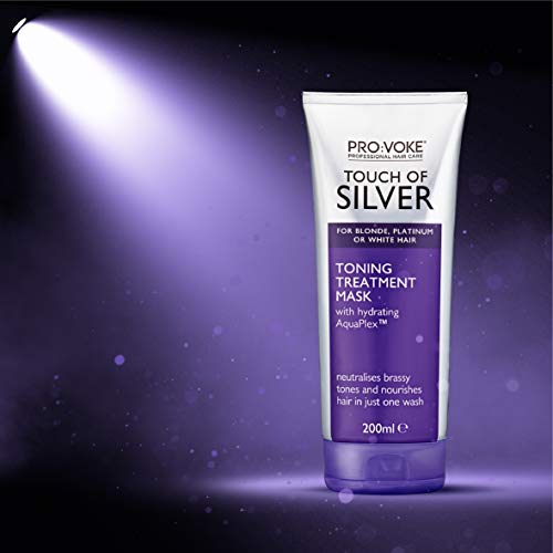 PROVOKE Touch of Silver Toning Treatment Mask 200ml | Purple Conditioner for Blonde, Platinum, White or Grey Hair | Purple Shampoo Alternative to Banish Brassy Tones, packaging may vary