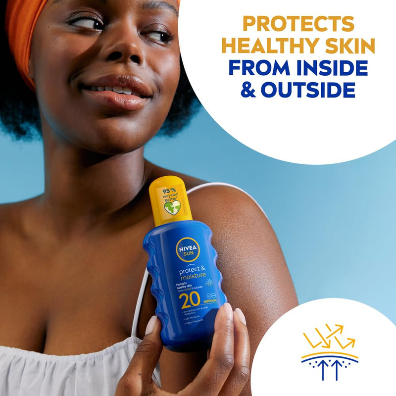 NIVEA SUN Protect & Moisture Sun Spray SPF 15 Moisturising Suncream Spray with SPF 15 Highly Effective Sunscreen Providing Immediate Effective UVA + UVB Protection