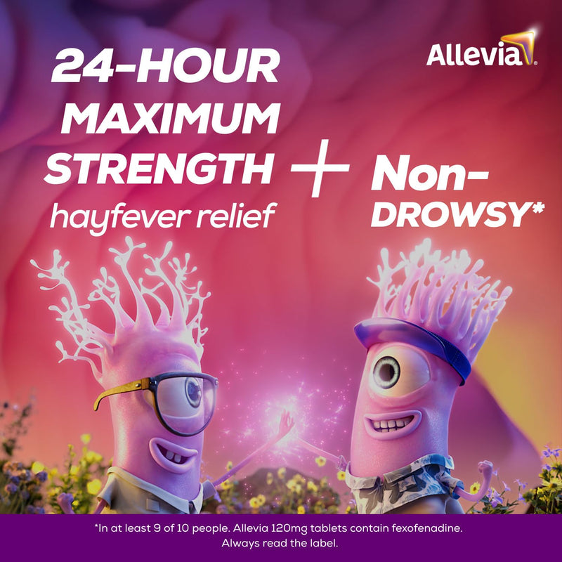 Allevia Hayfever Allergy Tablets, Prescription Strength Fexofenadine, 24hr Relief Acts Within 1 Hour, Including Sneezing, Watery Eyes, Itchy and Runny Nose