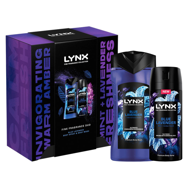 Lynx Blue Lavender Fine Fragrance Duo Gift Set with a body spray and a body wash perfect for any occasion 2 piece