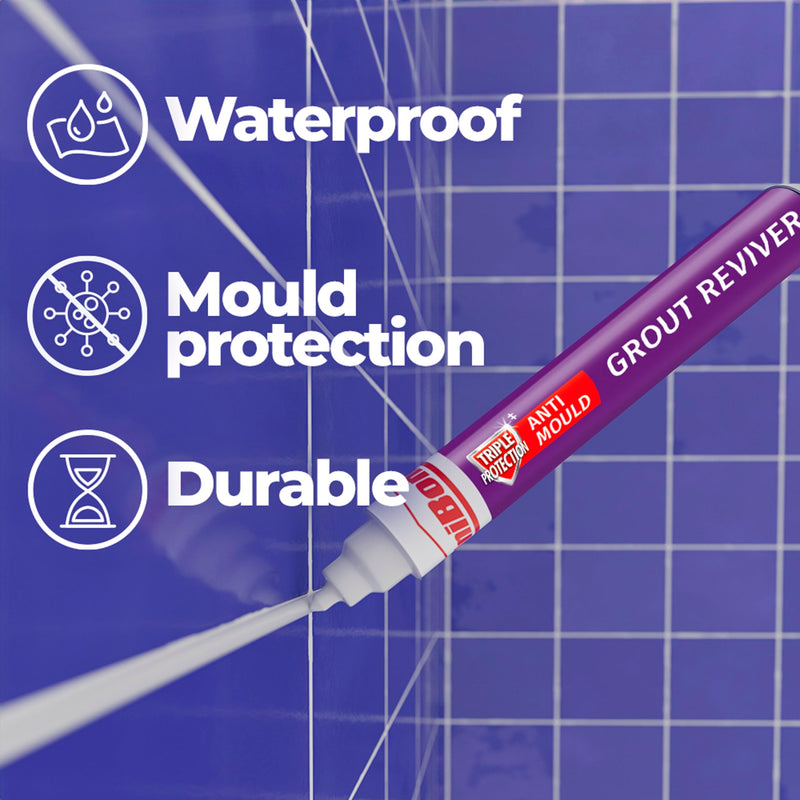 Unibond Grout Reviver Pen, White Grout Pen for Bathroom Grout Joints, Easy to Use Tile Grout Pen, Whitener for Restoring Discoloured & Faded Joints, 1x7ml