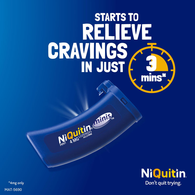 NiQuitin Minis Mint 4 mg Lozenges - Effective Smoking Craving Relief - Practical Pocket-Sized Container - 60 Mini Lozenges - Relieve Sudden Cravings - Reduce and Quit Smoking Aid