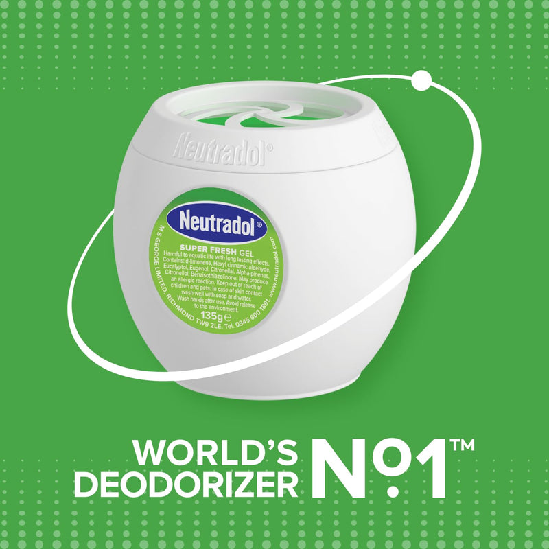 Neutradol Slow Release Gel, Air Freshener and Odour Eliminator, No Plug or Spray Needed, Super Fresh, Multipack of 6 x 135g