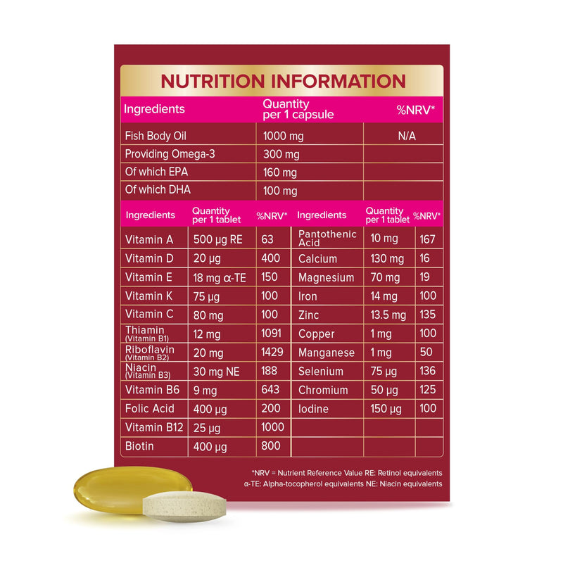 Seven Seas Omega-3 and Multivitamins Woman 30 Day 60 Capsules/Tablets Duo Pack