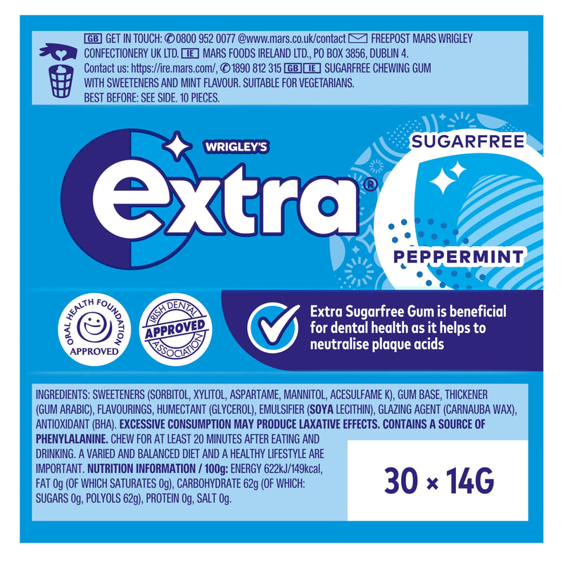 Extra Peppermint Sugar Free Chewing Gum Xylitol Multipack 30x10 Pieces