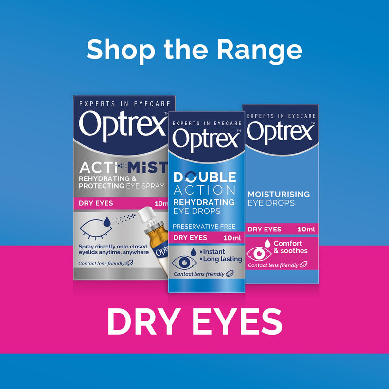 Optrex Double Action, Dry Eyes, 10 ml, Moisturising Drops for Dry & Tired Eyes, Fast Long-Lasting Relief, Restores Moisture, Suitable with Contact Lenses, Eye Care Solution, Instant Relief