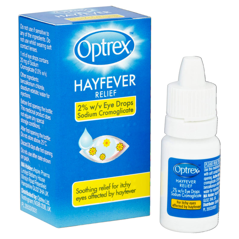 Optrex Hayfever Allergy Relief Eye Drops, Soothing for Itchy Dry Tired Eyes, 10 ml (Pack of 2)