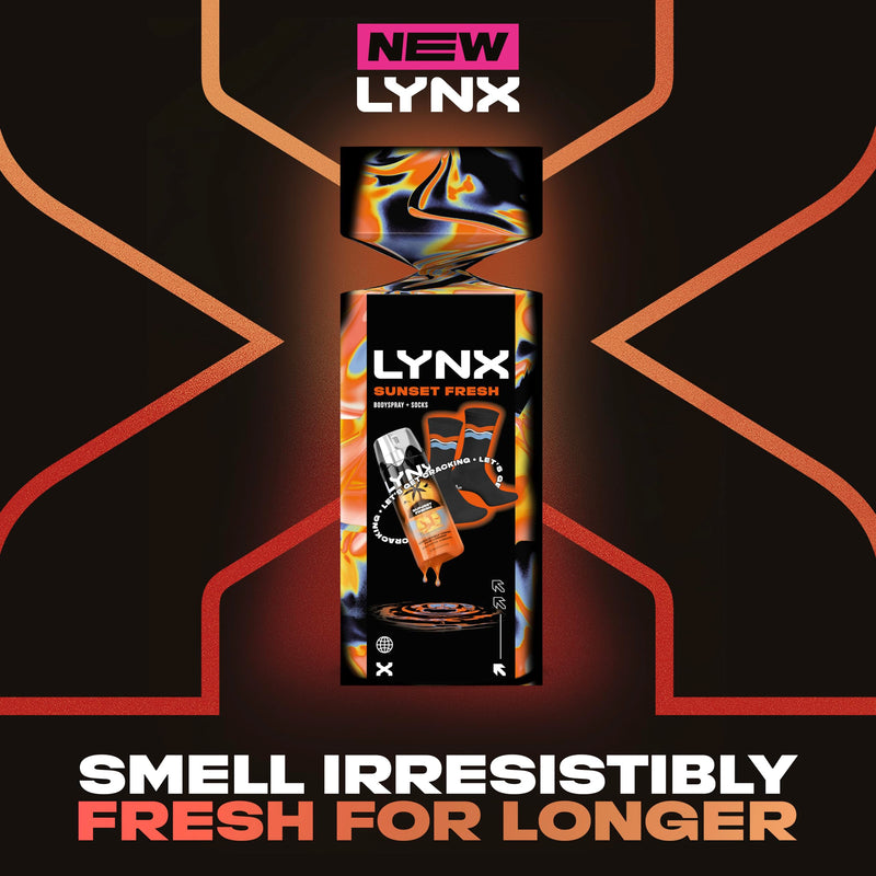 Lynx Sunset Fresh Body Spray & Socks Cracker Gift Set with our latest body spray deodorant scent perfect for any occasion 1 piece