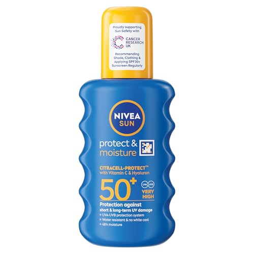NIVEA SUN Protect & Moisture Sun Spray SPF 15 Moisturising Suncream Spray with SPF 15 Highly Effective Sunscreen Providing Immediate Effective UVA + UVB Protection