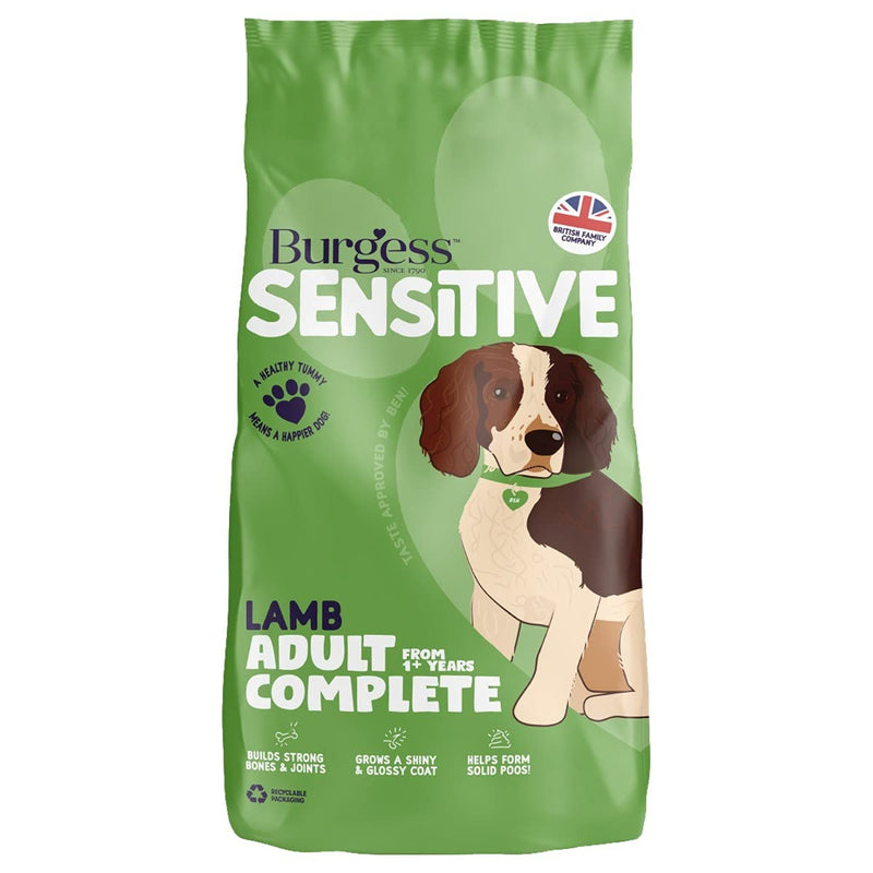 Burgess Sensitive Adult Dog Lamb & Rice 12.5kg Wholesome Complete Dry Dog Food with British Lamb Hypoallergenic Rice Source of Carbohydrate Essential Nutrients & Omega Fatty Acids