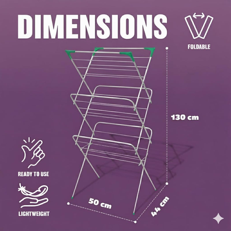 Big Brands Direct 3-Tier Folding Clothes Airer, Indoor Outdoor Laundry Drying Rack with Non-Slip Feet, Corner Hanger Spaces, Lightweight Space Saving Design