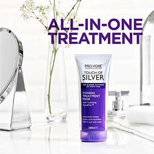 PROVOKE Touch of Silver Toning Treatment Mask 200ml | Purple Conditioner for Blonde, Platinum, White or Grey Hair | Purple Shampoo Alternative to Banish Brassy Tones, packaging may vary